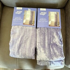 TWO Wild Sage Room Darkening 84 inch Purple Velvet Curtains